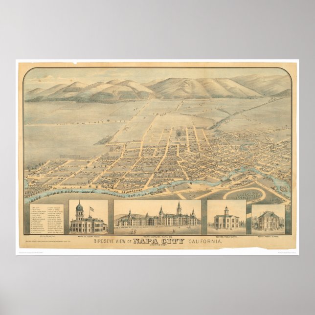 Napa, CA. Panoramic Map (0684A) Poster (Front)