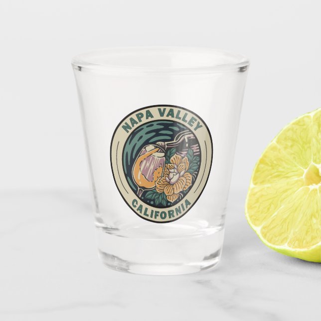 Napa Valley California Travel Art Badge Shot Glass (Front)