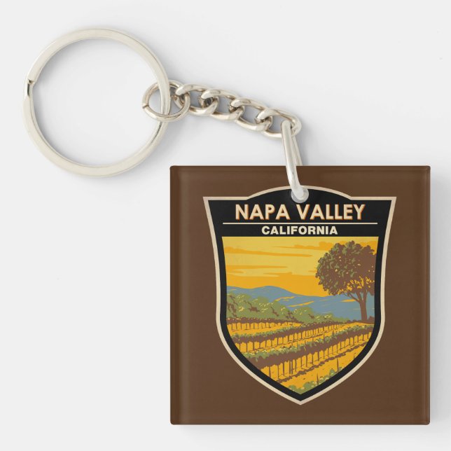Napa Valley California Travel Art Vintage Keychain (Front)