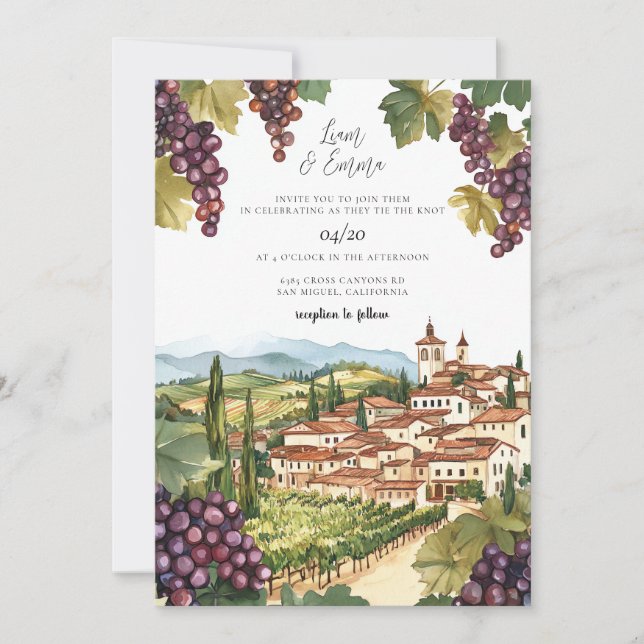 Napa Valley California Watercolor Wedding Invitation (Front)
