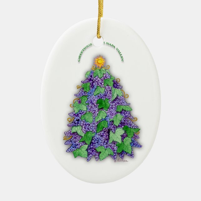 Napa Valley Grapes Christmas Tree Ceramic Ornament (Front)