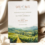 Napa Valley Vineyard Elegance Save-the-Date Invitation<br><div class="desc">Capture the romantic essence of wine country with our 'Napa Valley Vineyard Elegance' Save-the-Date invitation. Perfect for couples who dream of a wedding amidst the rolling hills and lush vineyards, this invitation paints a serene picture of Napa Valley's iconic landscape. The watercolor artistry showcases a golden vineyard basking in the...</div>