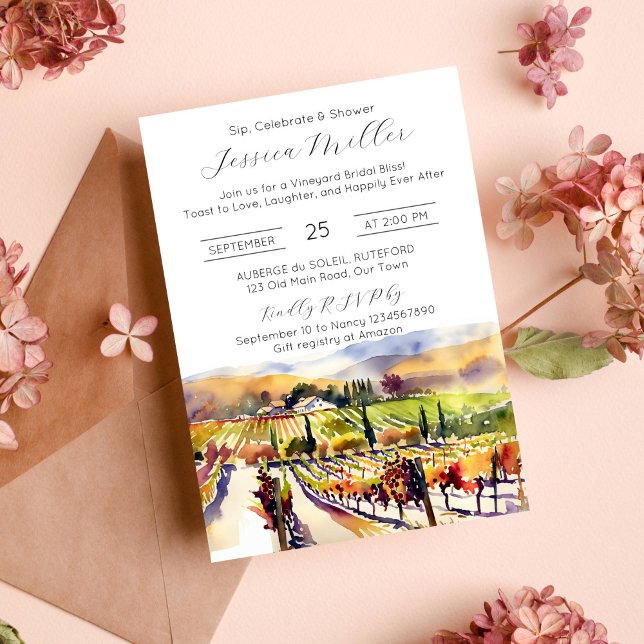 Napa Valley vineyard watercolor bridal shower Invitation (Vineyard wine themed bridal shower template invitation instant download Napa valley watercolor fall)