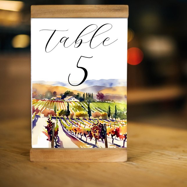 Napa Valley vineyard watercolor wedding tableware Table Number (Napa valley vineyard themed wedding tableware table number cards)