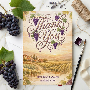 Napa Valley Vineyard Watercolor Wedding Thank You Card