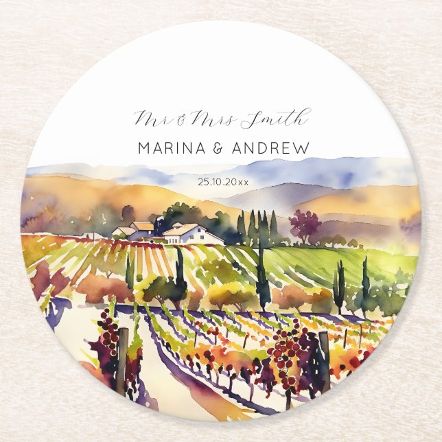 Napa Valley vineyard wedding favours tableware  Round Paper Coaster (Front)