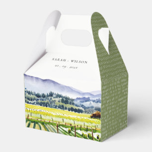 Napa Valley Watercolor Vineyard Landscape Wedding Favor Box