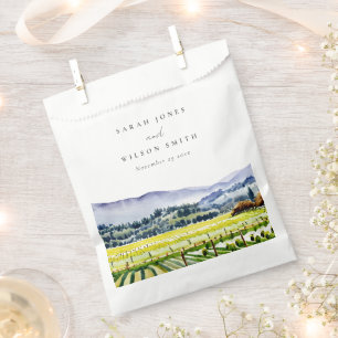 Napa Valley Watercolor Vineyard Landscape Wedding Favour Bag