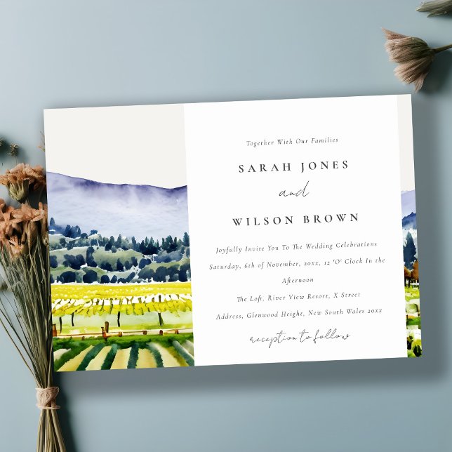 Napa Valley Watercolor Vineyard Landscape Wedding Invitation (Creator Uploaded)