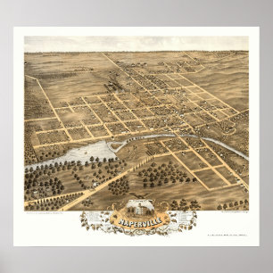 Naperville, IL Panoramic Map - 1869 Poster