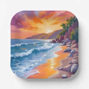 Napili Bay Sunset Maui Hawaii Painting Paper Plate