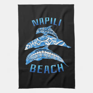 Napili Beach Hawaii Vacation Tribal Dolphins Kitchen Towel