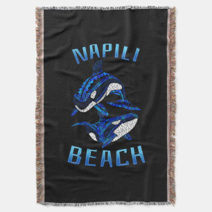 Napili Beach Hawaii Vacation Tribal Whale Orcas Throw Blanket