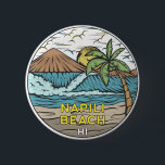 Napili Beach Hawaii Vintage 2 Inch Round Button<br><div class="desc">Napili Beach hand drawn illustration with mountains and ocean waves in the background. Perfect for anyone who loves to visit Napili Beach.</div>