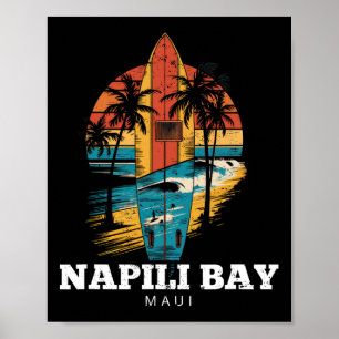Napili Y Maui Surfboard Surfing Retro  Poster
