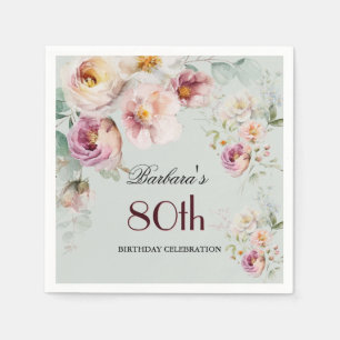 NAPKIN Elegant Watercolor Floral 80th Birthday