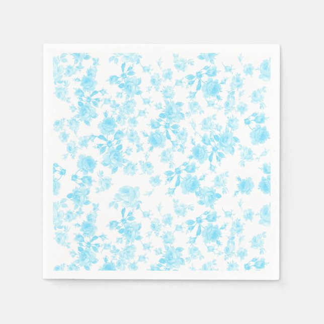 Napkins Saint Colette June Roses capri blue (Front)