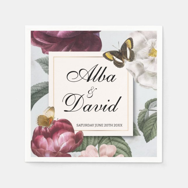 Napkins Wedding Bloom Floral Flower Butterfly (Front)