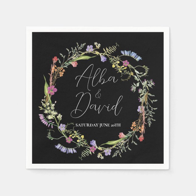 Napkins Wedding Names Wildflower Floral Dark (Front)