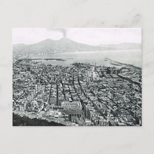 Naples, 1908, Waterfront area and Vesuvius Postcard (Front)