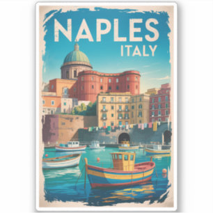 Naples Bay Italy Illustration Travel Art Vintage