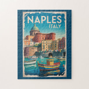 Naples Bay Italy Illustration Travel Art Vintage Jigsaw Puzzle