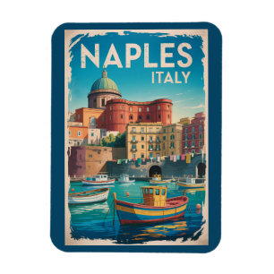 Naples Bay Italy Illustration Travel Art Vintage Magnet