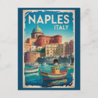 Naples Bay Italy Illustration Travel Art Vintage