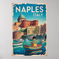 Naples Bay Italy Illustration Travel Art Vintage