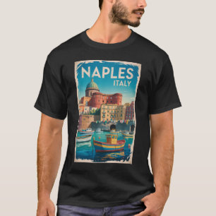 Naples Bay Italy Illustration Travel Art Vintage T-Shirt