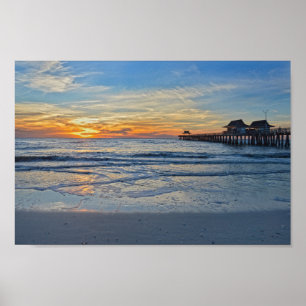 Naples Beach, Florida, Pier at Sunset Poster