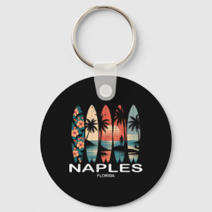 Naples Beach Florida Surfboard Surfing Retro _1 Keychain