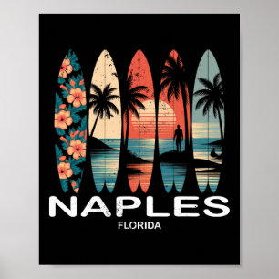 Naples Beach Florida Surfboard Surfing Retro _1 Poster