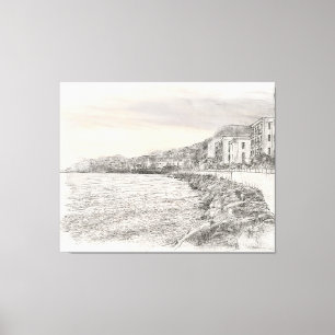 Naples cityscape sketch along beautiful bay coastl canvas print