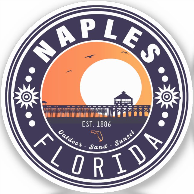 Naples Florida Beach Retro Sunset Pier 80s (Front)