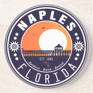 Naples Florida Beach Retro Sunset Pier 80s Coaster