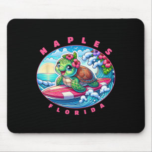 Naples Florida Cute Surfing Girl Sea Turtle Mouse Pad