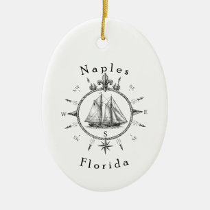 Naples Florida Nautical Sailing Compass Sailboat Ceramic Ornament