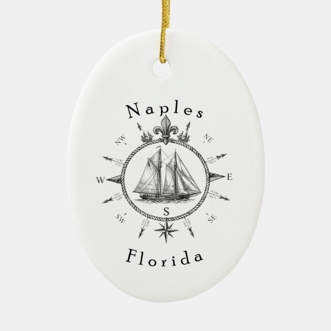 Naples Florida Nautical Sailing Compass Sailboat  Ceramic Ornament (Front)