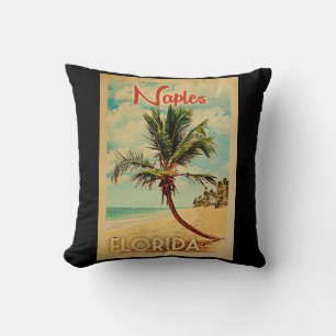 Naples Florida Palm Tree Beach Vintage Travel Throw Pillow