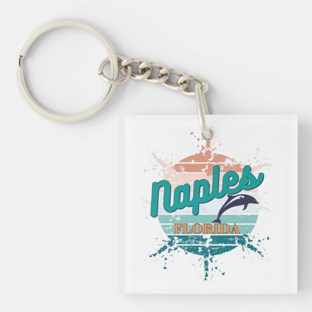 Naples Florida Retro Vintage Exploding Sunset   Keychain (Front)