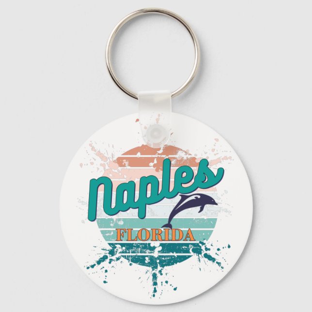 Naples Florida Retro Vintage Exploding Sunset   Keychain (Front)