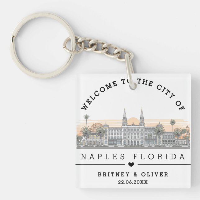  Naples Florida Skyline – Custom Wedding favour Keychain (Front)