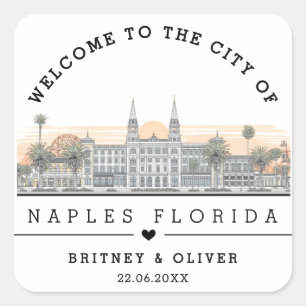  Naples Florida Skyline – Custom Wedding favour Square Sticker