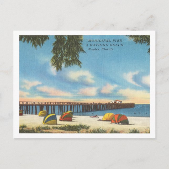 Naples Florida vintage pier and beach Postcard (Front)