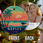 Naples Florida Vintage Seagull Sunset Souvenirs Ceramic Ornament<br><div class="desc">Naples Beach Florida Vintage Seagull Retro Palm Trees 60s Souvenirs. Sunset design with your favourite Florida beach and sea, suitable for Florida beach Towns lovers especially those who love Naples Beach. - Ad a photo on the back with the easy to use template. - - You can customize and modify...</div>
