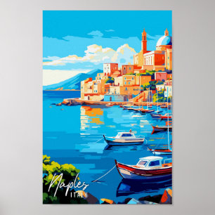 Naples Italy Art vintage travel illustration Poster