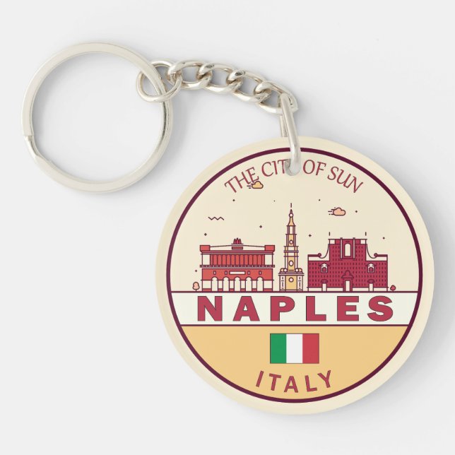 Naples Italy City Skyline Emblem Keychain (Front)
