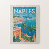 Naples Italy Illustration Travel Art Vintage