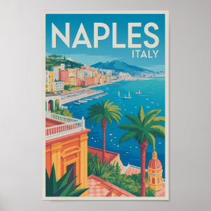 Naples Italy Illustration Travel Art Vintage Poster